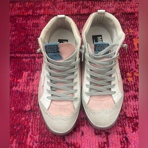 Golden Goose Pink and Silver Mid Star Sneakers